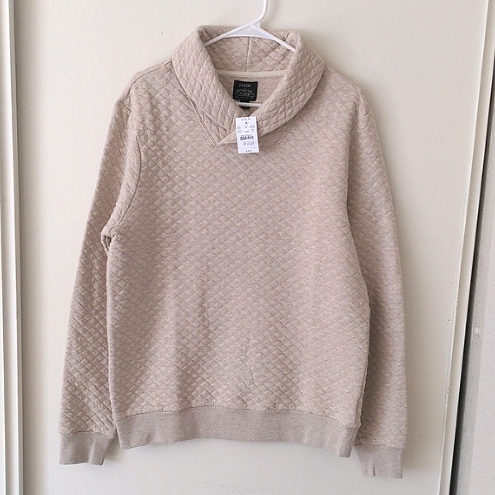 J. Crew Factory Long Sleeve Shawl Collar Fleece Pullover Men's Cream Size M NWT